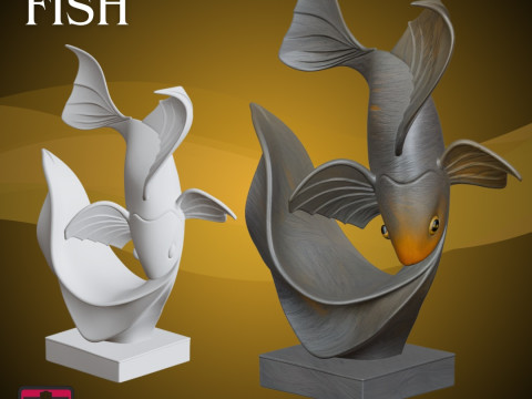 Japanese Fish and Wave Sculpture STL Modern Minimal Design 3D Print Model
