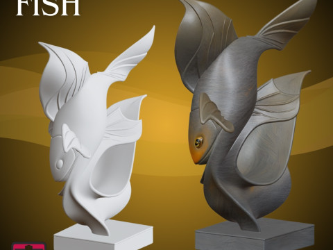 Japanese Fish and Wave Sculpture STL Modern Minimal Design 3D 打印模型