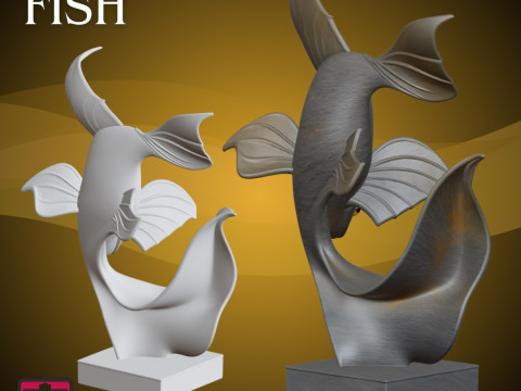 Japanese Fish and Wave Sculpture STL Modern Minimal Design 3D 打印模型