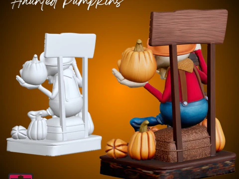 Skeleton Farmer with Haunted Pumpkins STL Halloween Collectible Sculpture 3D Print Model