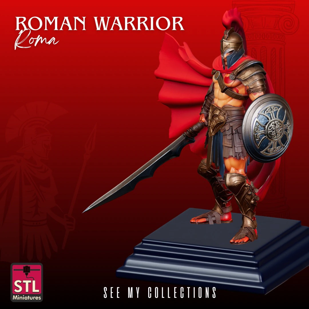 Roman Warrior STL Detailed Gladiator Sculpture 3D Print Model .c4d .max .obj .3ds .fbx .stl .blend