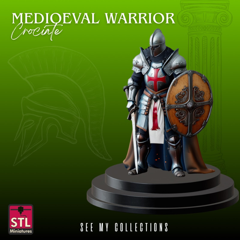 Medieval Crusader Warrior STL Detailed Armored Sculpture 3D Print Model .c4d .max .obj .3ds .fbx .stl .blend