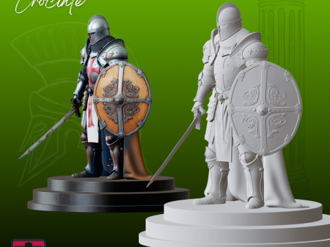 Medieval Crusader Warrior STL Detailed Armored Sculpture 3D Print Model