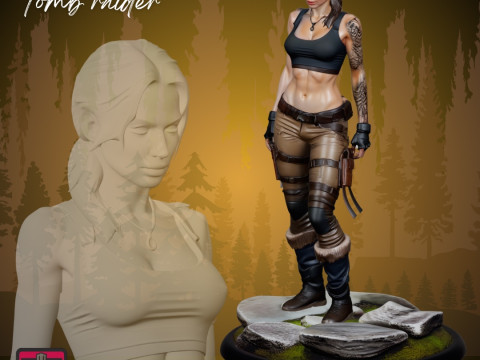 Lara Croft Inspired STL Adventurous Heroine Sculpture Model Cetak 3D