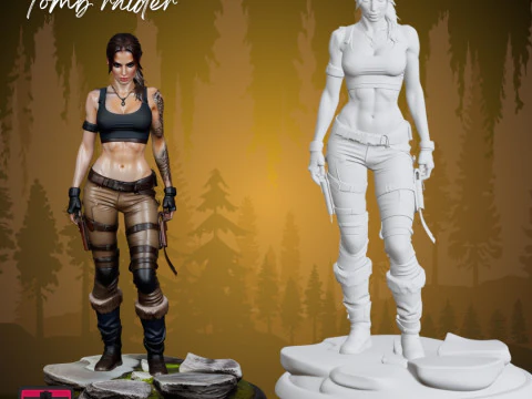 Lara Croft Inspired STL Adventurous Heroine Sculpture 3D Print Model