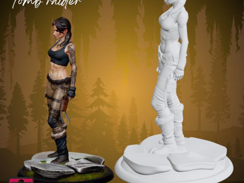Lara Croft Inspired STL Adventurous Heroine Sculpture 3D Print Model