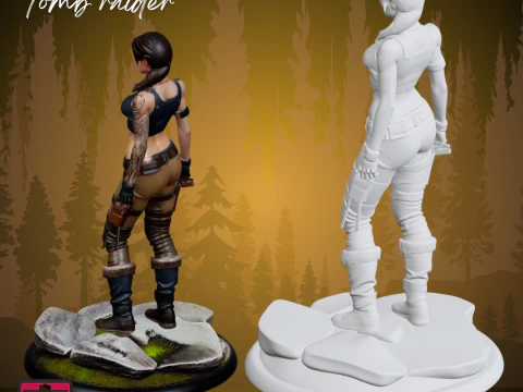 Lara Croft Inspired STL Adventurous Heroine Sculpture 3D Print Model