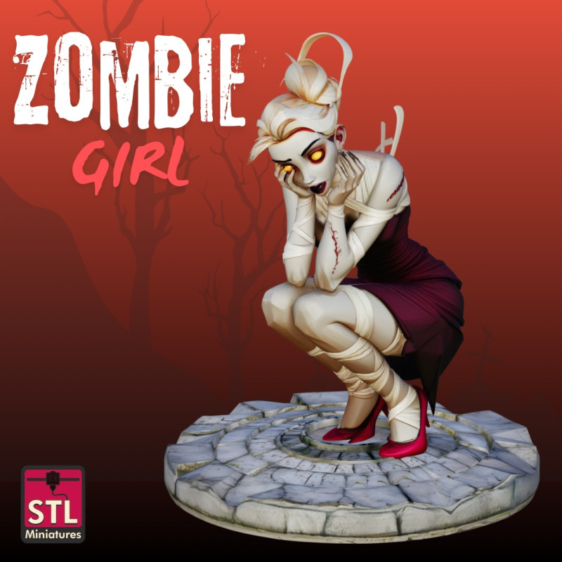 Zombie Girl STL Horror Stylized Sculpture Model do druku 3D .c4d .max .obj .3ds .fbx .stl .blend