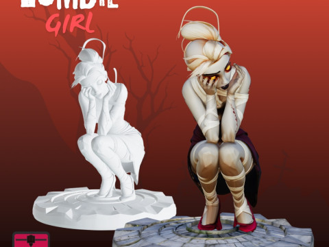 Zombie Girl STL Horror Stylized Sculpture Model do druku 3D