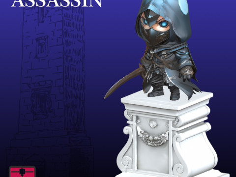 Assassin Chibi on Column STL Stylized Collectible Model 3D Druckmodell