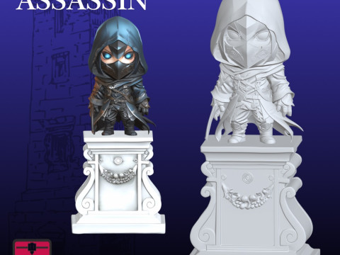 Assassin Chibi on Column STL Stylized Collectible Model 3Dプリントモデル