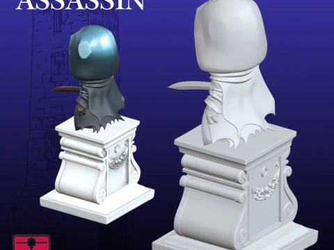 Assassin Chibi on Column STL Stylized Collectible Model 3D Print Model