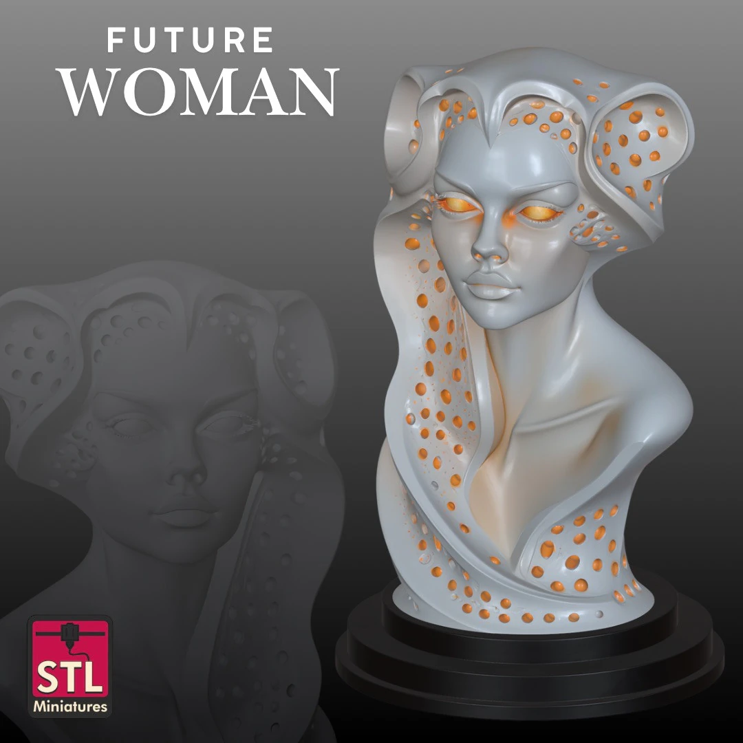 Futuristic Woman Bust STL Modern Sculpture 3D Print Model .c4d .max .obj .3ds .fbx .stl .blend 