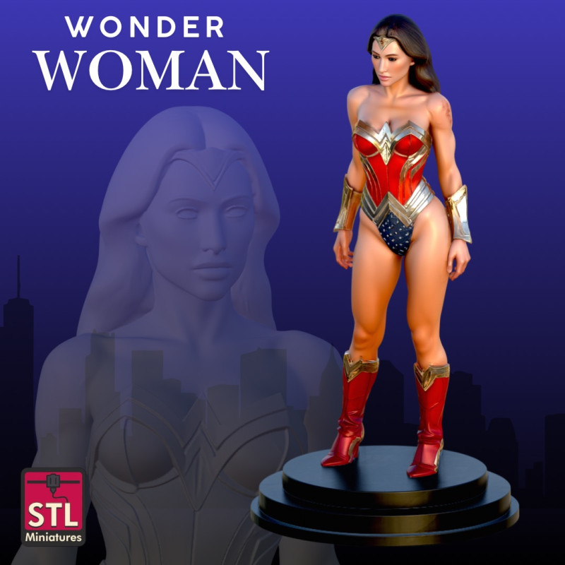 Wonder Woman STL Amazon Heroine Sculpture 3D प्रिंट मॉडल .c4d .max .obj .3ds .fbx .stl .blend