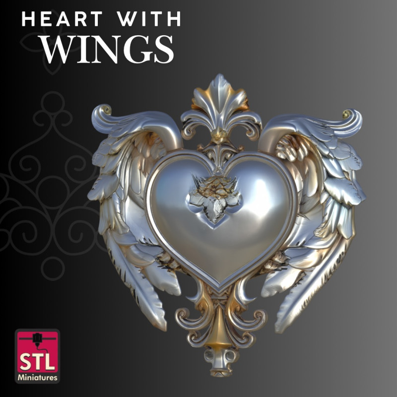 Heart with Wings STL Detailed Decorative Sculpture 3D 프린트 모델 .c4d .max .obj .3ds .fbx .stl .blend 