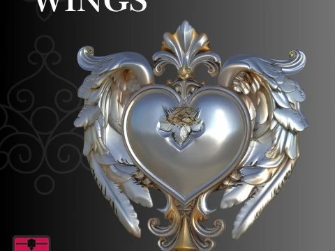 Heart with Wings STL Detailed Decorative Sculpture 3D Print Model