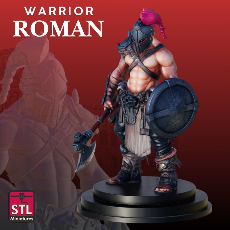 Roman Gladiator STL Warrior with Axe and Shield 3D Принт Модель .c4d .max .obj .3ds .fbx .stl .blend 