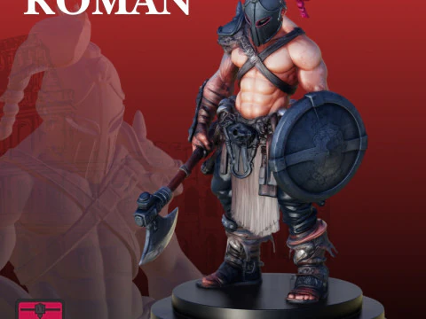 Prajurit STL Gladiator Romawi dengan Kapak dan Perisai Model Cetak 3D