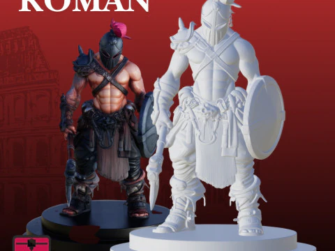 Roman Gladiator STL Warrior with Axe and Shield 3D Print Model