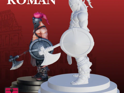 Roman Gladiator STL Warrior with Axe and Shield 3D Print Model