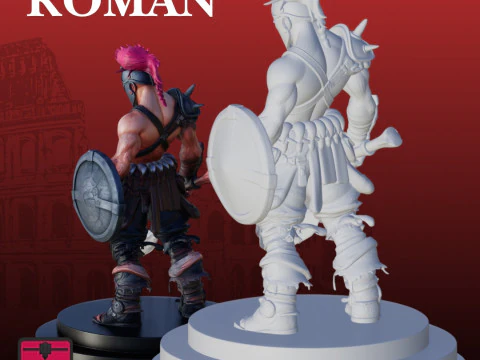 Roman Gladiator STL Warrior with Axe and Shield 3D Print Model