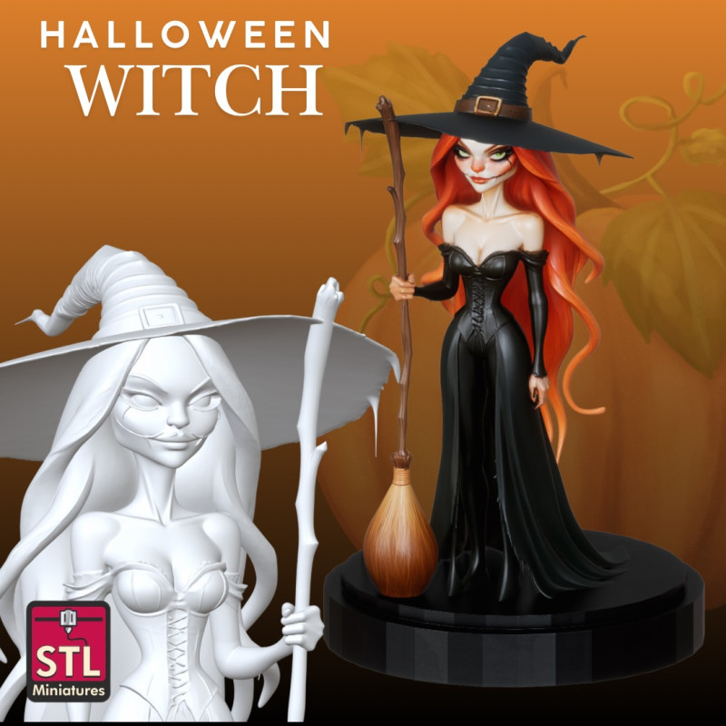 Halloween Witch STL Enchanting Sorceress Sculpture Model do druku 3D .c4d .max .obj .3ds .fbx .stl .blend