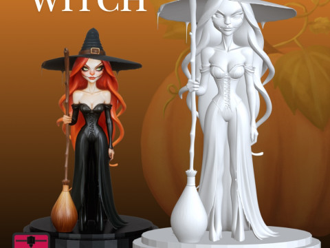 Halloween Witch STL Enchanting Sorceress Sculpture Model do druku 3D