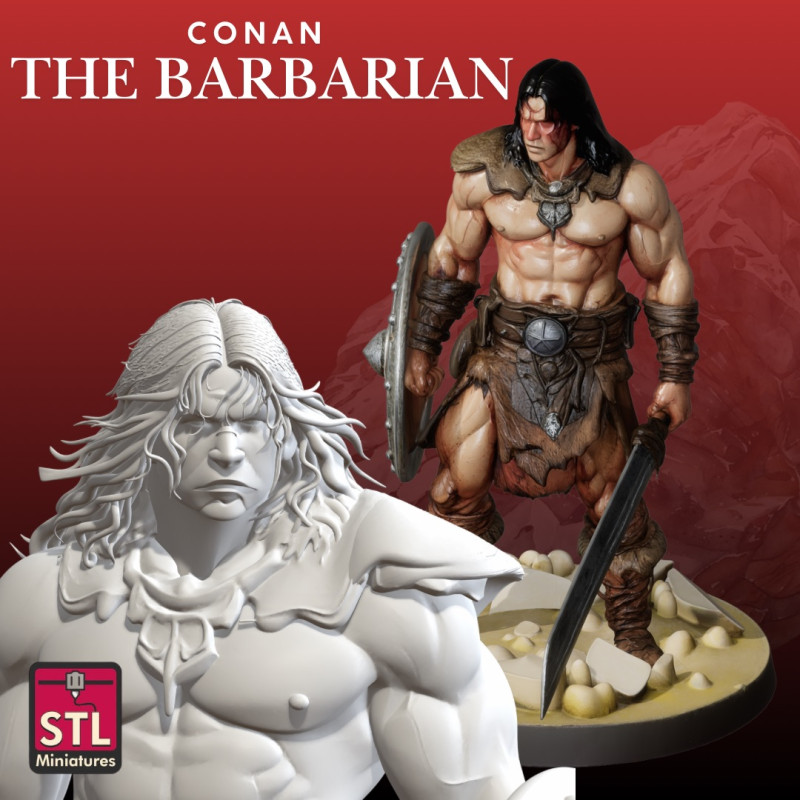 Conan the Barbarian STL Legendary Fantasy Warrior Sculpture 3D Baskı Modeli .c4d .max .obj .3ds .fbx .stl .blend 