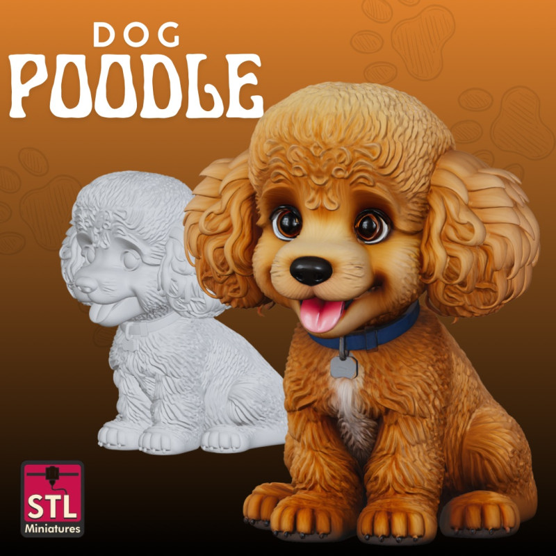 Poodle STL Cartoon Style Dog Sculpture Modelo de Impressão 3D .c4d .max .obj .3ds .fbx .stl .blend