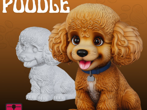 Poodle STL Cartoon Style Dog Sculpture 3Dプリントモデル