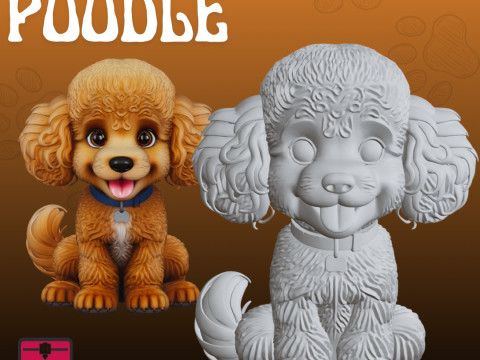 Poodle STL Cartoon Style Dog Sculpture Modelo de Impressão 3D