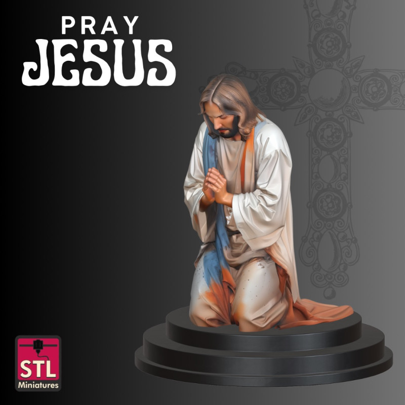 Jesus in Prayer STL Kneeling Sculpture Modello di stampa 3D .c4d .max .obj .3ds .fbx .stl .blend