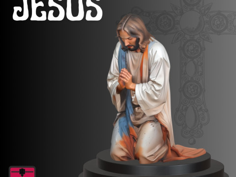 Jesus in Prayer STL Kneeling Sculpture 3D Print Model