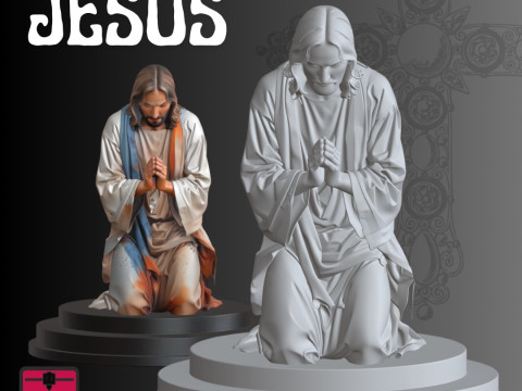 Jesus in Prayer STL Kneeling Sculpture Modello di stampa 3D
