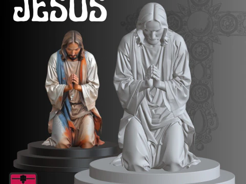 Escultura de Ajoelhamento STL de Jesus em Ora&ccedil;&atilde;o Modelo de Impressão 3D