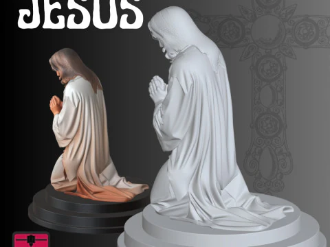 Escultura de Ajoelhamento STL de Jesus em Ora&ccedil;&atilde;o Modelo de Impressão 3D