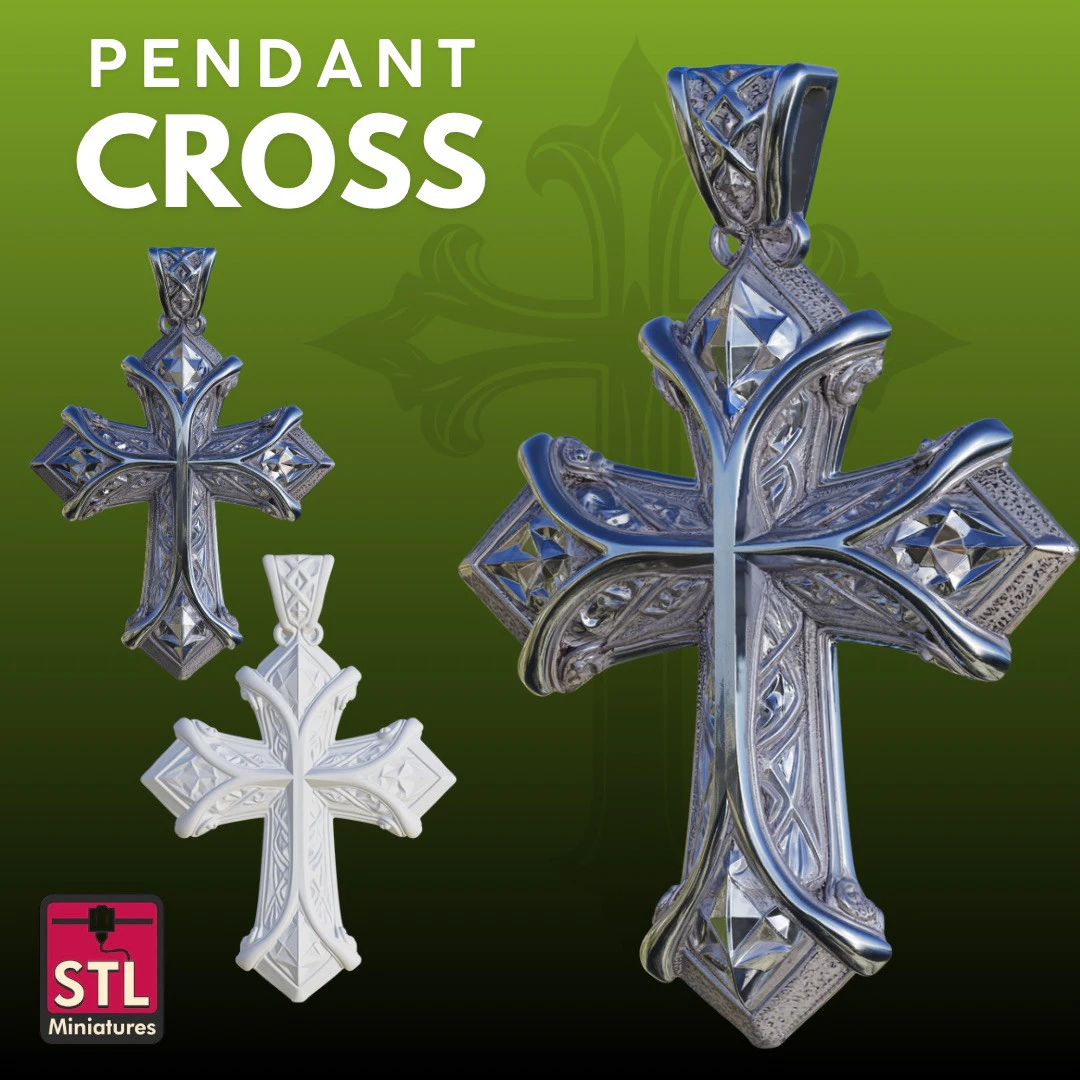 Decorative Cross Pendant STL Elegant 3D Print Model .c4d .max .obj .3ds .fbx .stl .blend