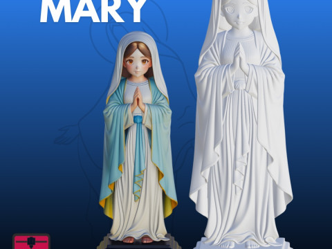 Virgin Mary Cartoon STL Modern Religious Sculpture 3Dプリントモデル