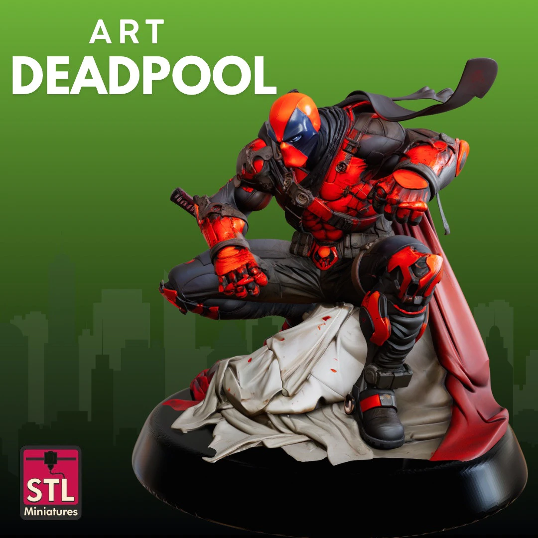 Deadpool STL Artistic Action Collectible 3D Print Model .c4d .max .obj .3ds .fbx .stl .blend 