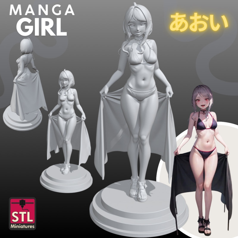 Manga Girls Collection STL Japanese Comic Style s 13 3D Baskı Modeli .c4d .max .obj .3ds .fbx .stl .blend 