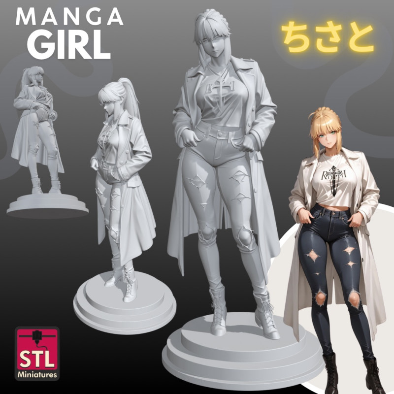 Manga Girls Collection STL Japanese Comic Style s 16 3D Принт Модель .c4d .max .obj .3ds .fbx .stl .blend