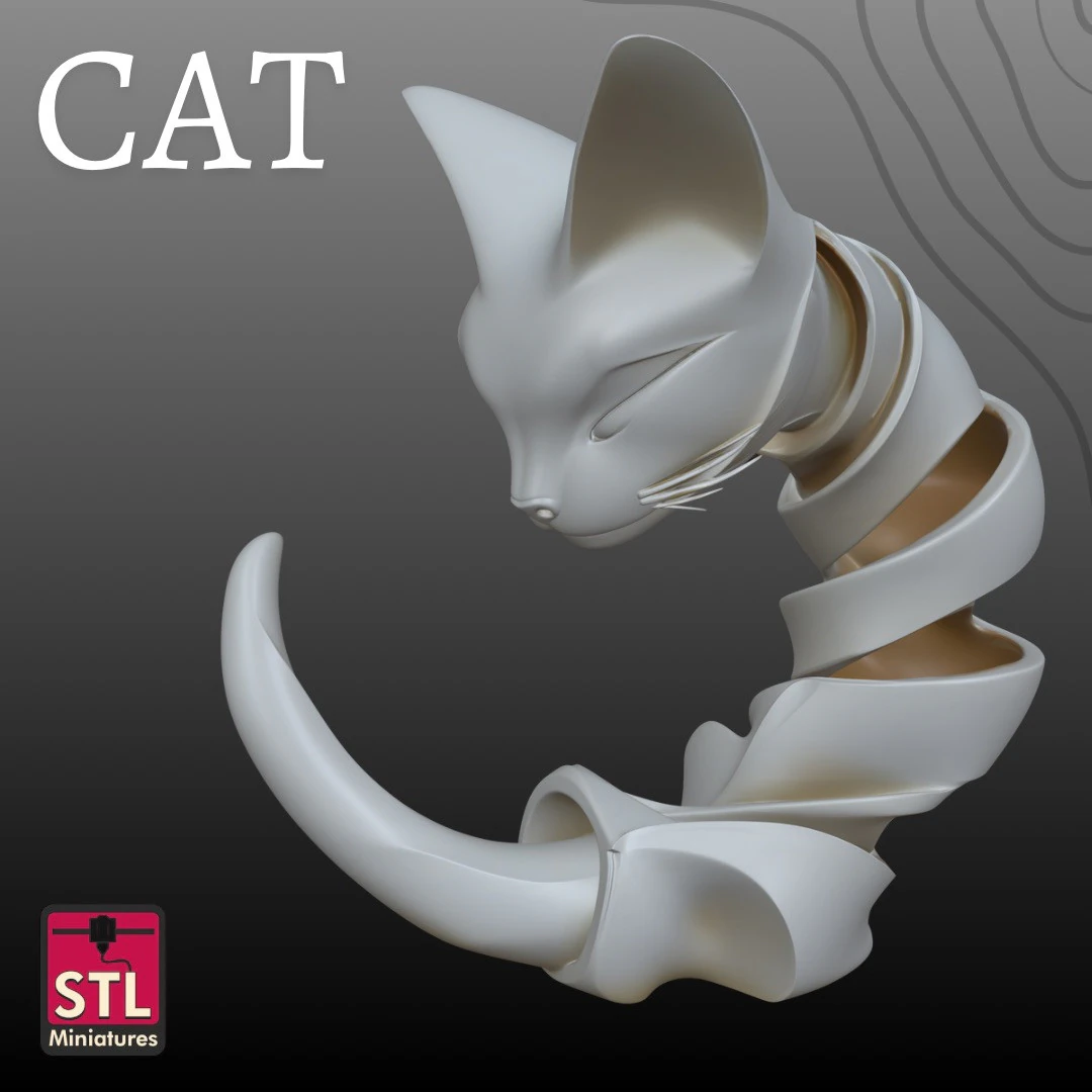 Twisted Cat STL Modern Artistic 3D Print Model .c4d .max .obj .3ds .fbx .stl .blend