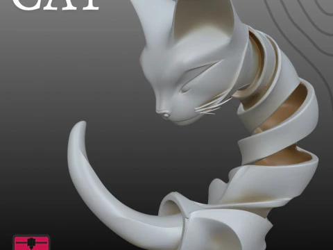 मुड़ी हुई बिल्ली एसटीएल आधुनिक कलात्मक 3D प्रिंट मॉडल