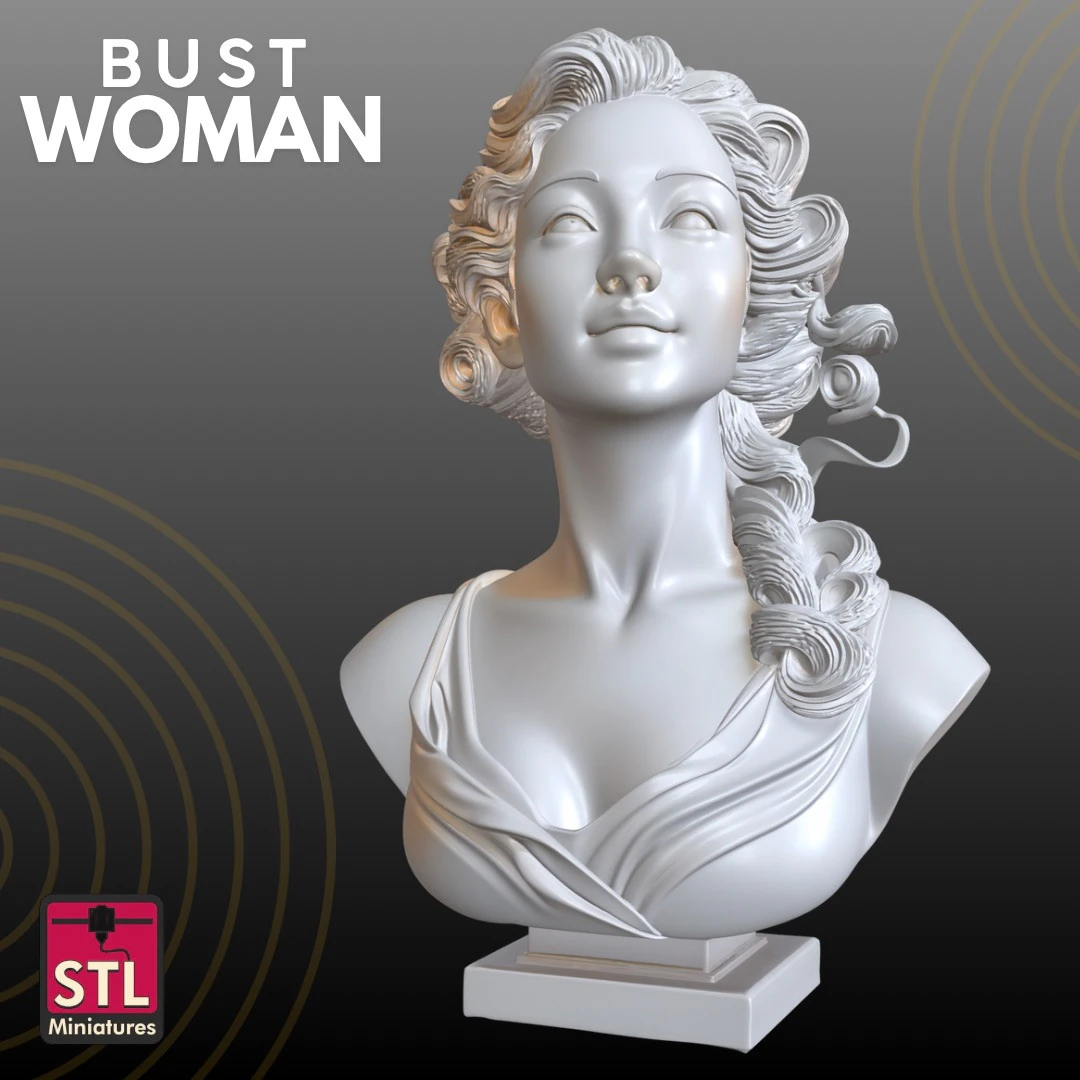 Beautiful Woman Bust STL Elegant Artistic 3D Print Model .c4d .max .obj .3ds .fbx .stl .blend 