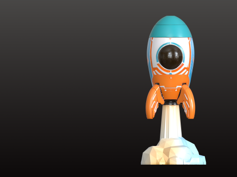 Fusée rétro STL dessin animé vintage Modèles 3D en vedette