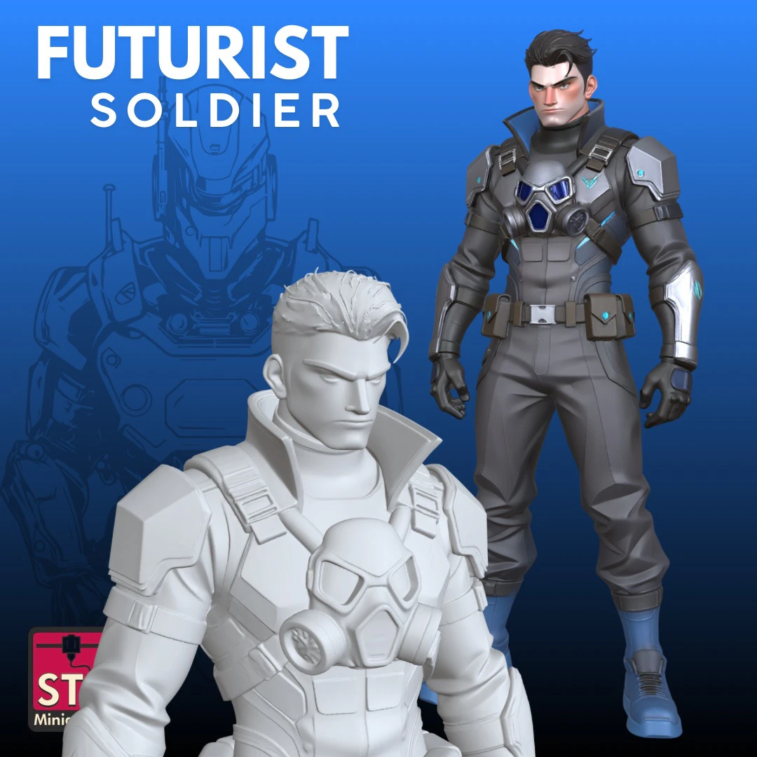 Futuristic Soldier STL Sci-Fi Action 3D Print Model .c4d .max .obj .3ds .fbx .stl .blend 