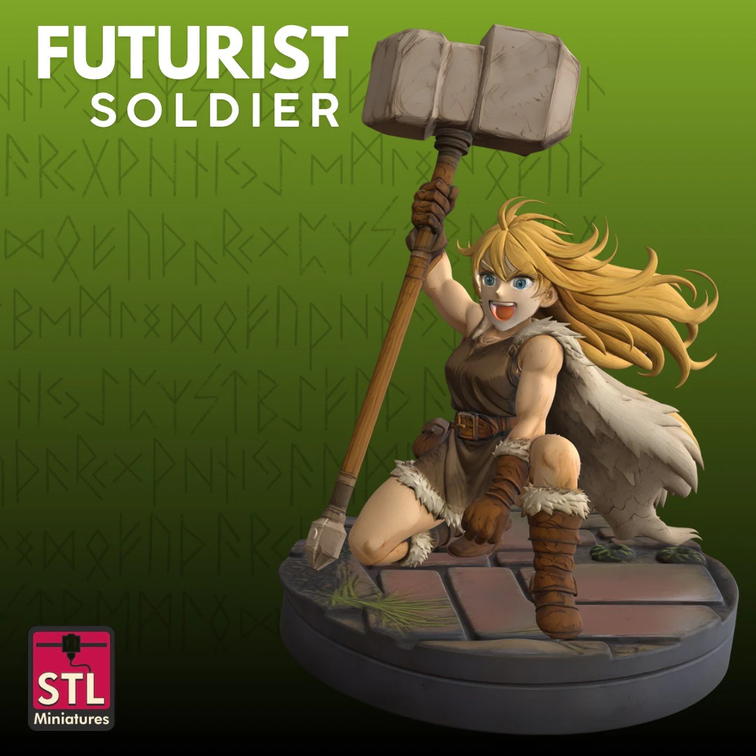 Viking Woman STL Cartoon Battle 3D Print Model .c4d .max .obj .3ds .fbx .stl .blend