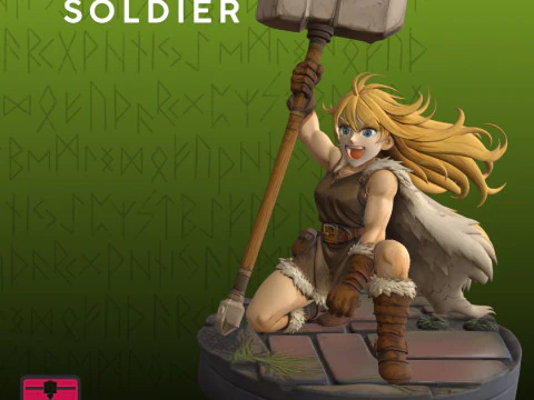 Batalha de desenho animado STL da mulher viking Modelo de Impressão 3D