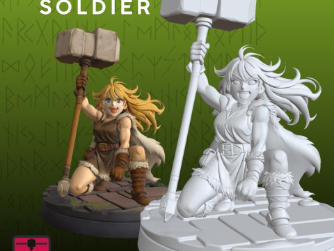 Viking Woman STL Cartoon Battle 3D Print Model
