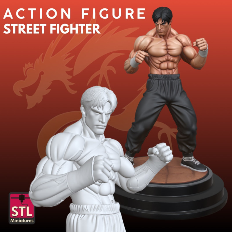Dynamiczna figurka STL inspirowana Street Fighterem Model do druku 3D .c4d .max .obj .3ds .fbx .stl .blend